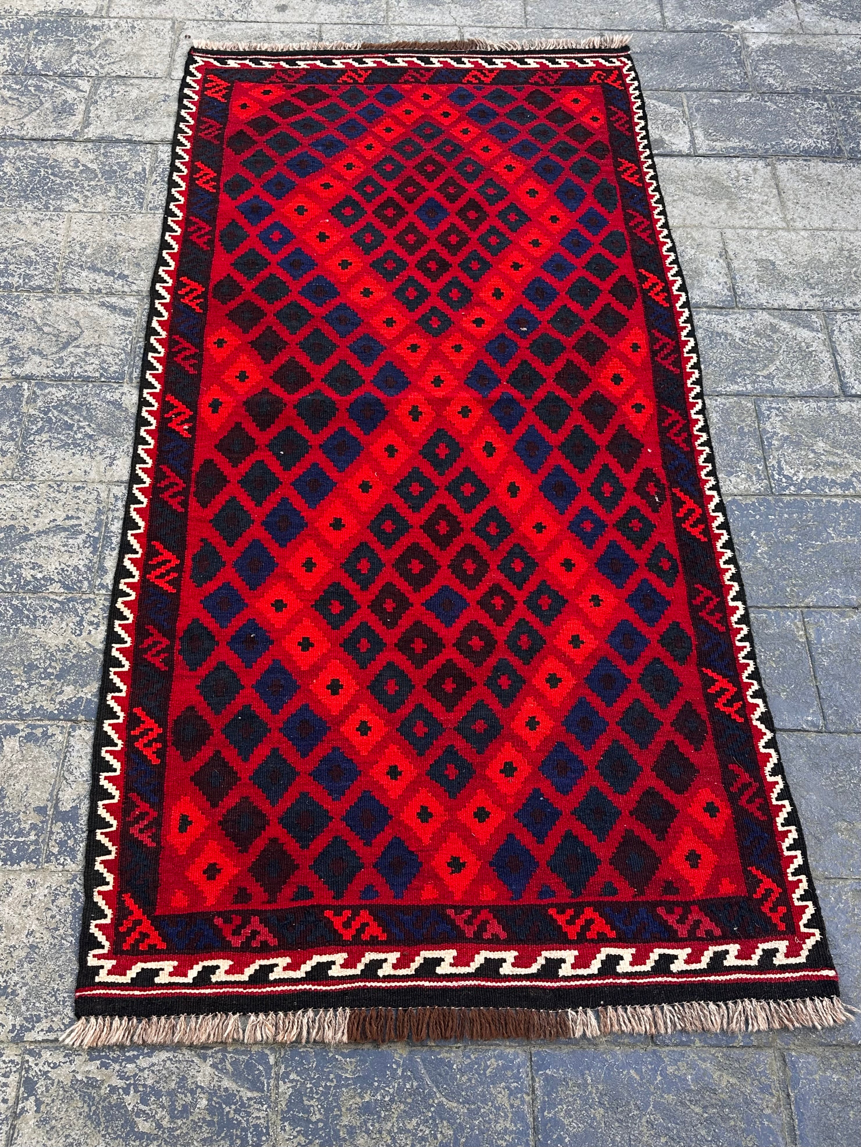 Handmade Afghan Traditional Geometric Kilim Runner Rug – 190 CM x 94 CM