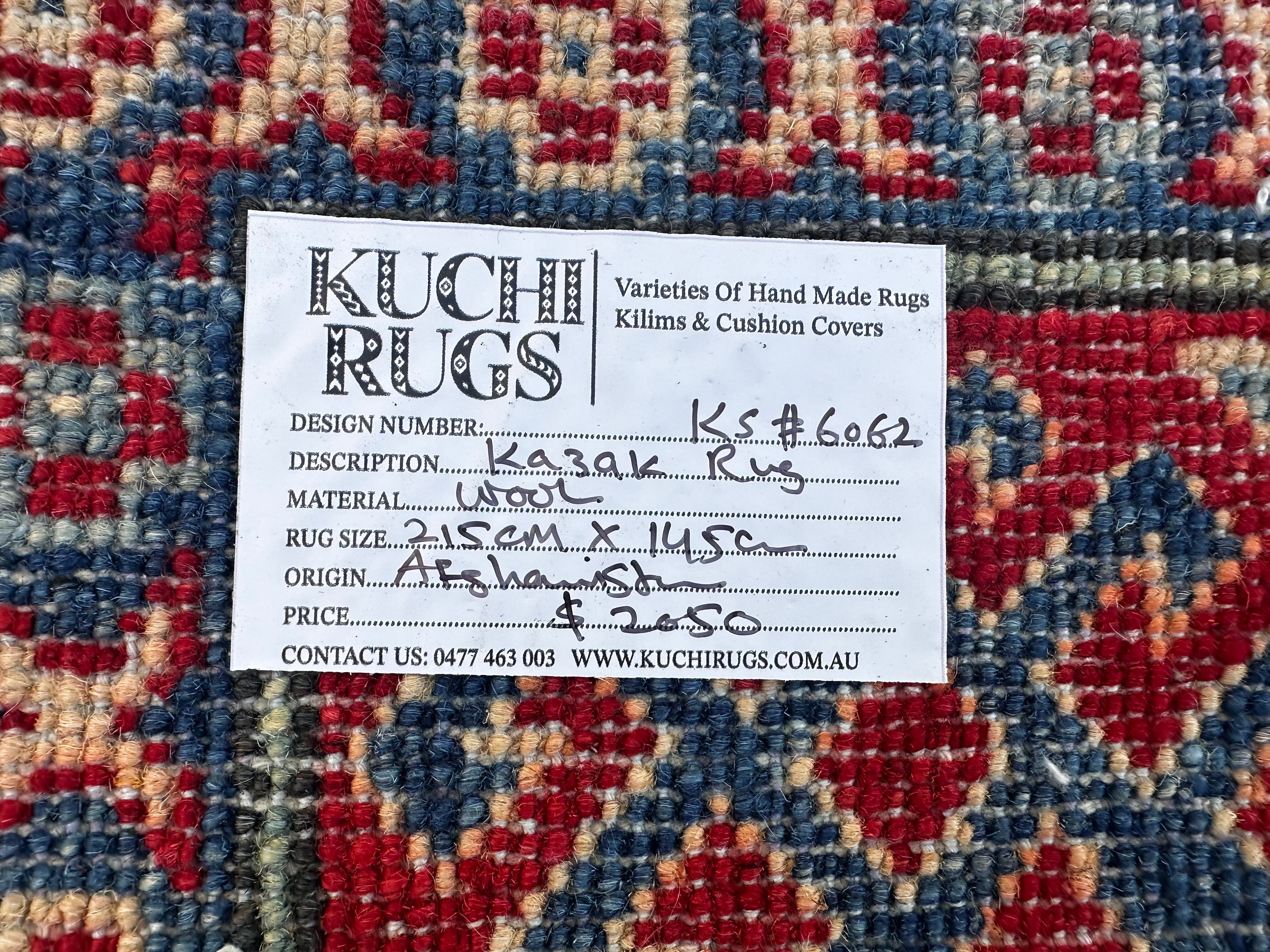 Handmade Afghan Kazak Rug  215 CM x 145 CM