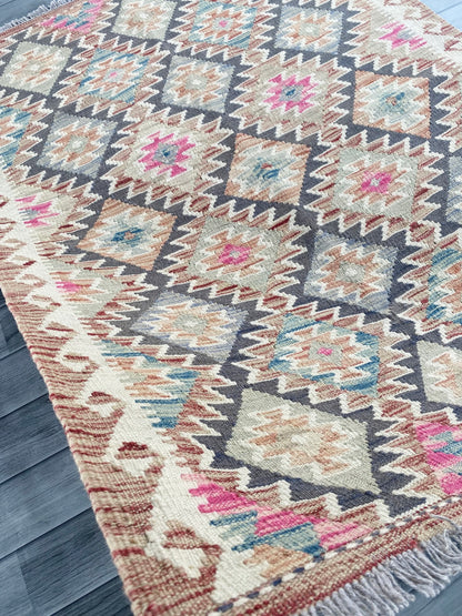 Handmade Afghan Chobi Kilim Rug 148 CM x  113 CM ( SS # 117)