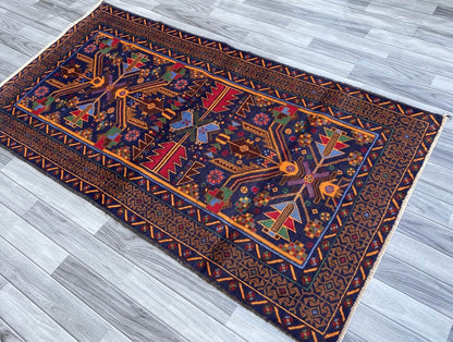 Handmade Afghan Traditional Balochi Rug 195CM x 110CM ES# 1191