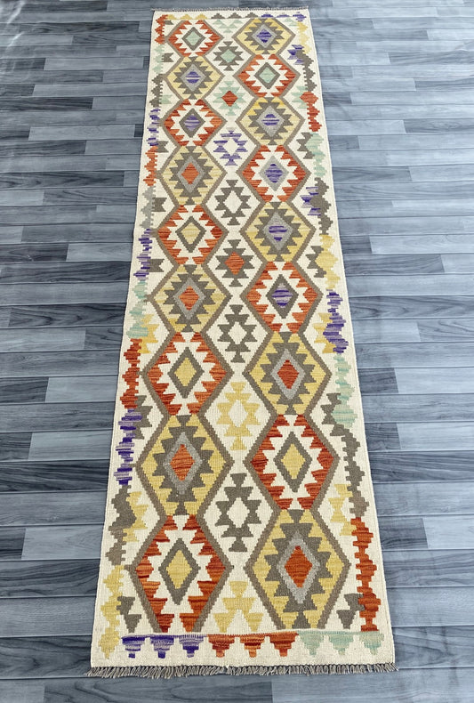 Handmade Afghan Chobi Kilim Hallway Runner Rug 301 CM x 81 CM ( SS # 181 )