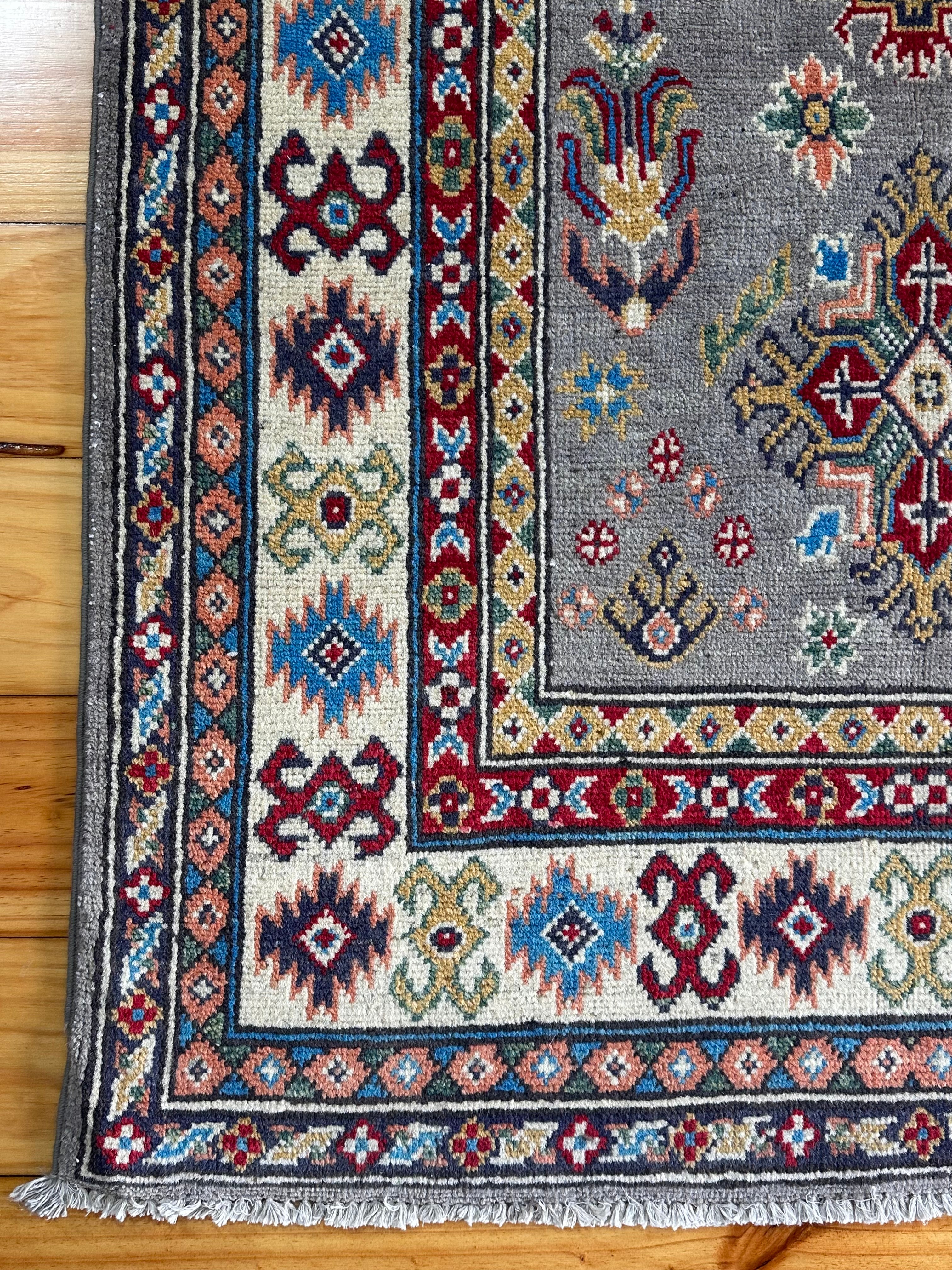 Handmade Afghan Traditional Kazak Wool Rug – 164 CM x 92 CM