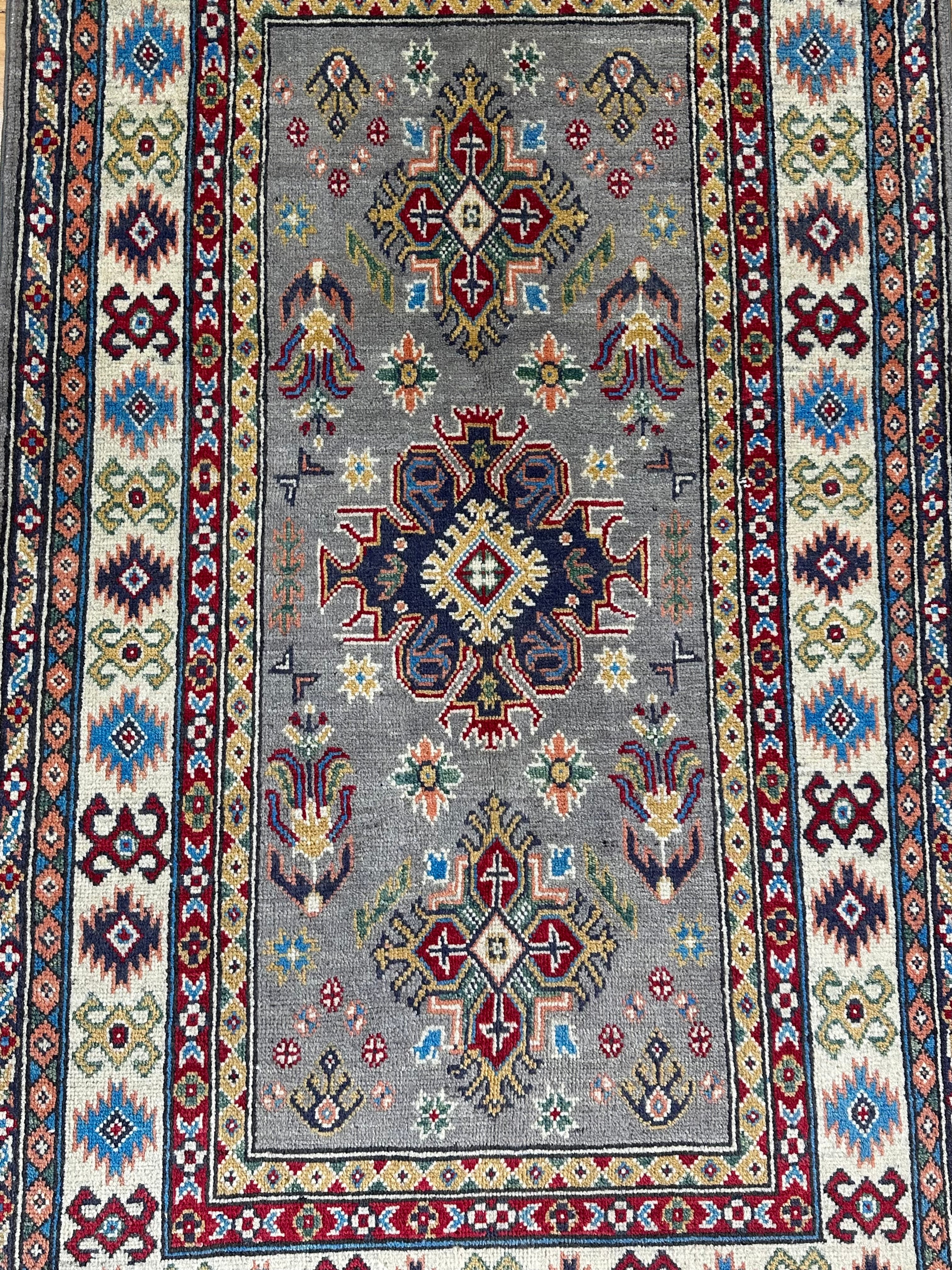 Handmade Afghan Traditional Kazak Wool Rug – 164 CM x 92 CM