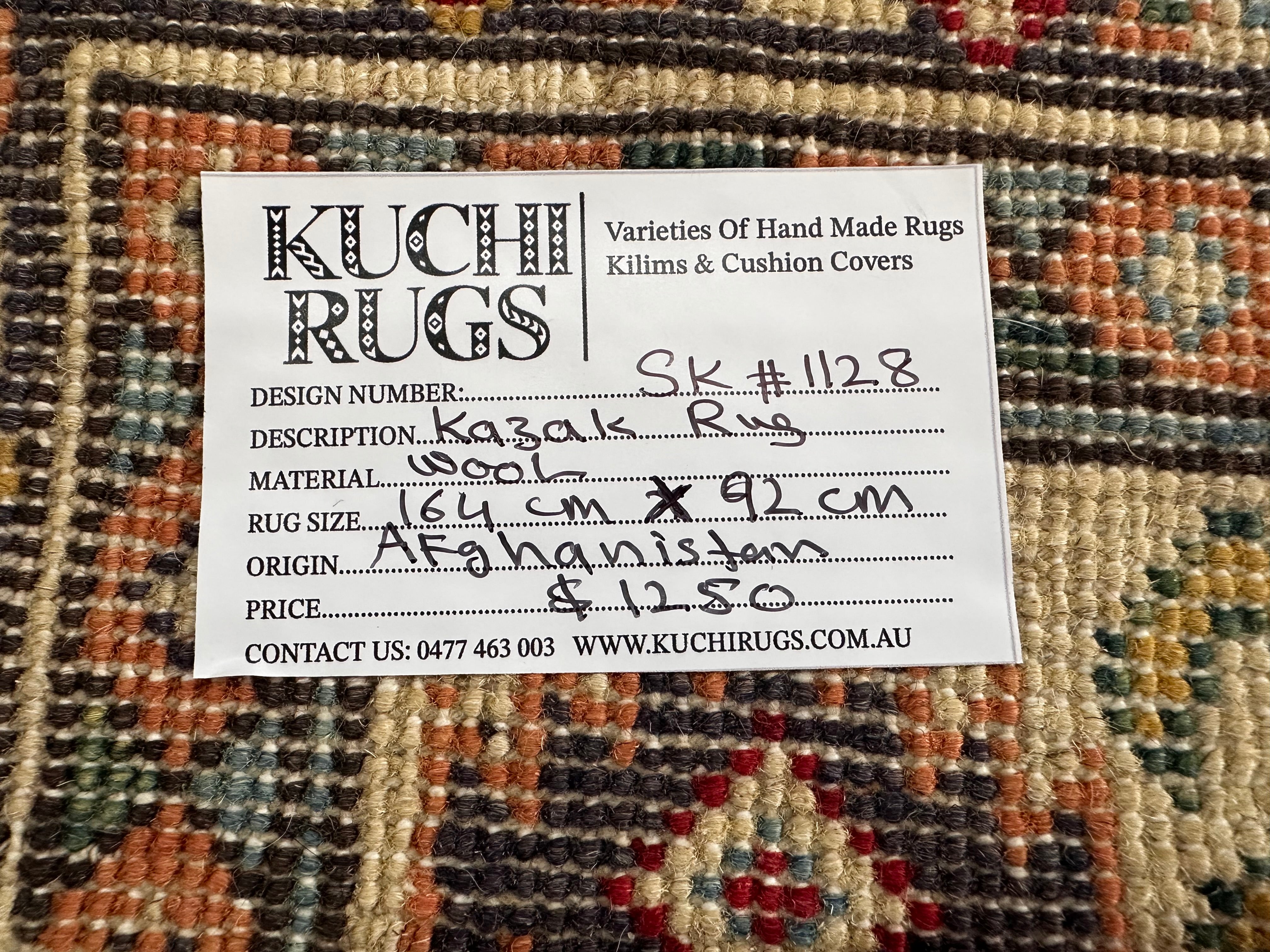 Handmade Afghan Traditional Kazak Wool Rug – 164 CM x 92 CM