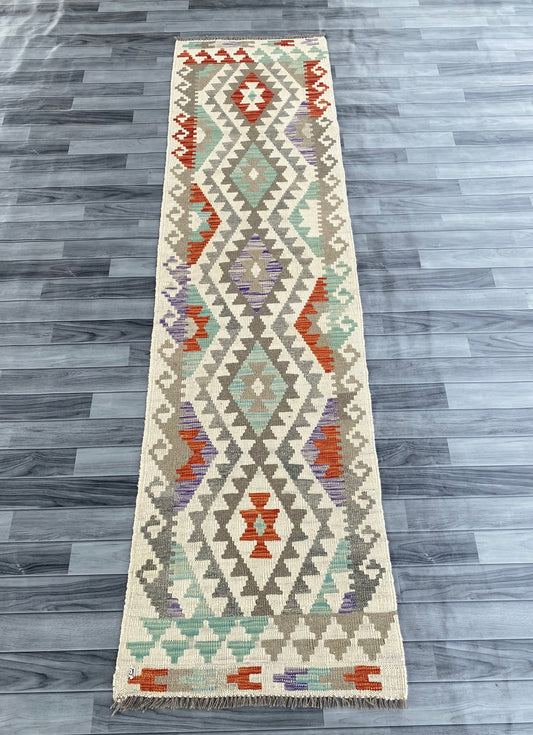 Handmade Afghan Chobi Kilim Hallway Runner Rug 290 CM x 75 CM ( SS # 176 )