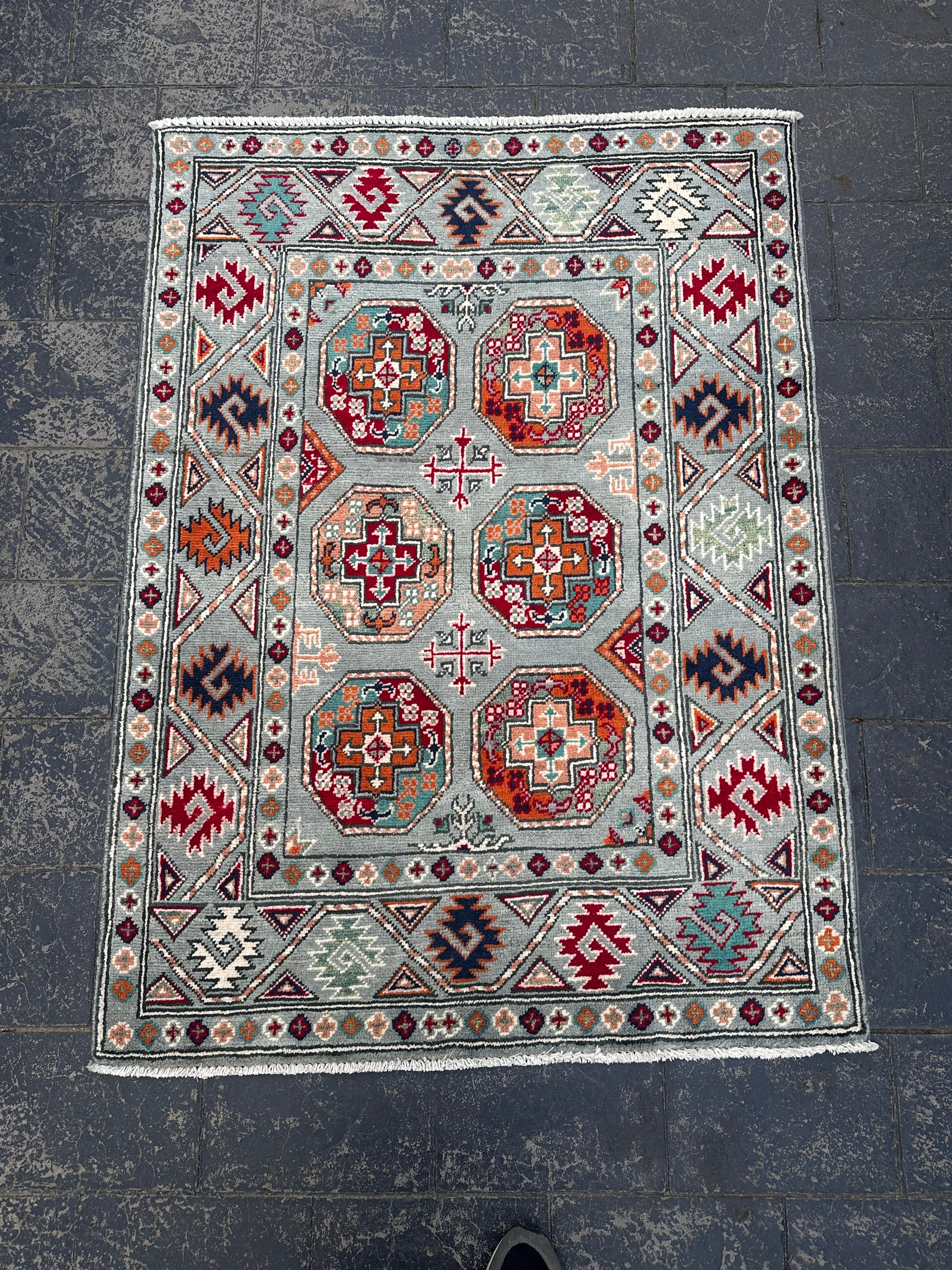 Handmade Afghan Traditional Kazak Wool Rug – 140 CM x 100 CM