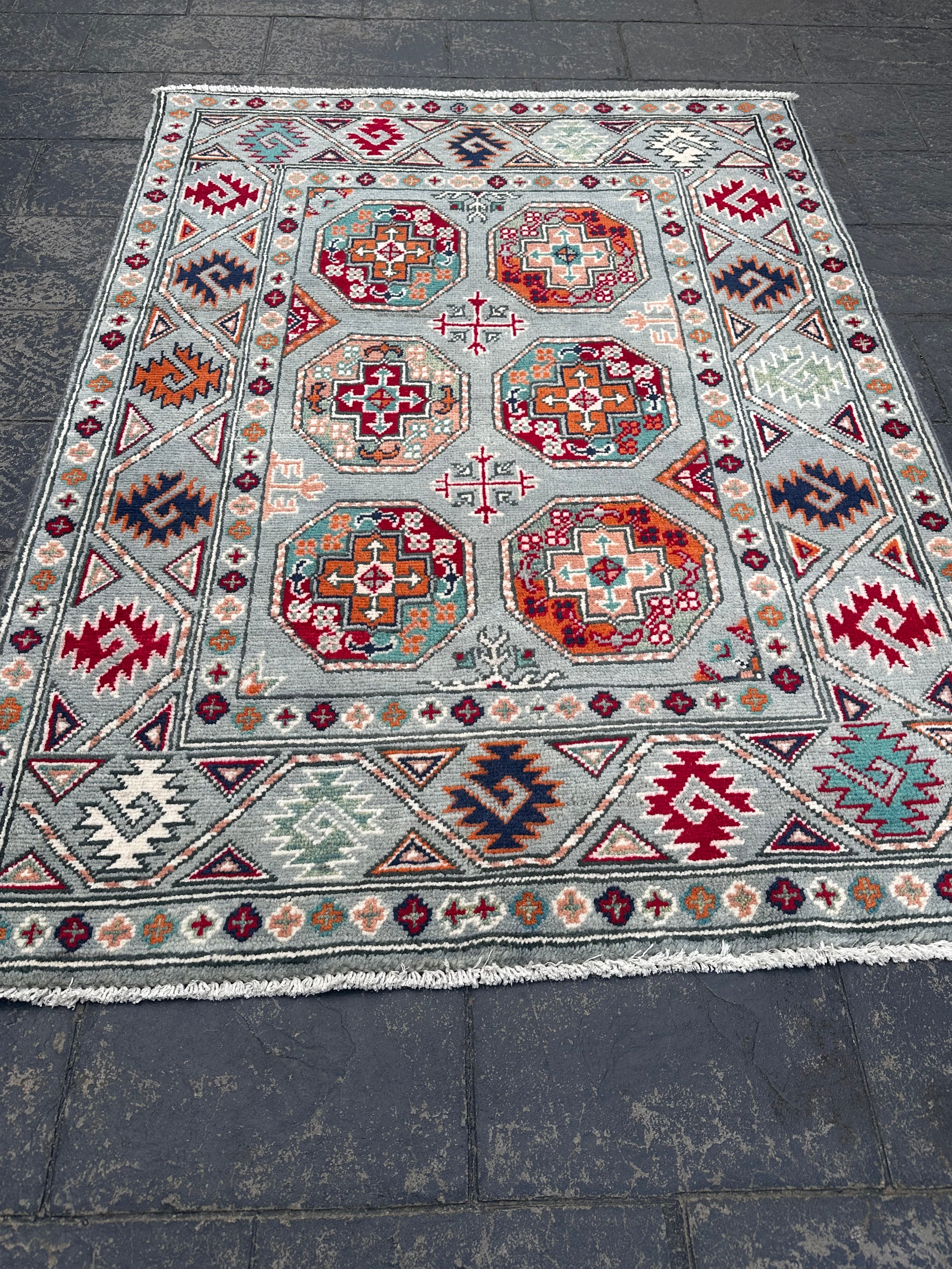 Handmade Afghan Traditional Kazak Wool Rug – 140 CM x 100 CM