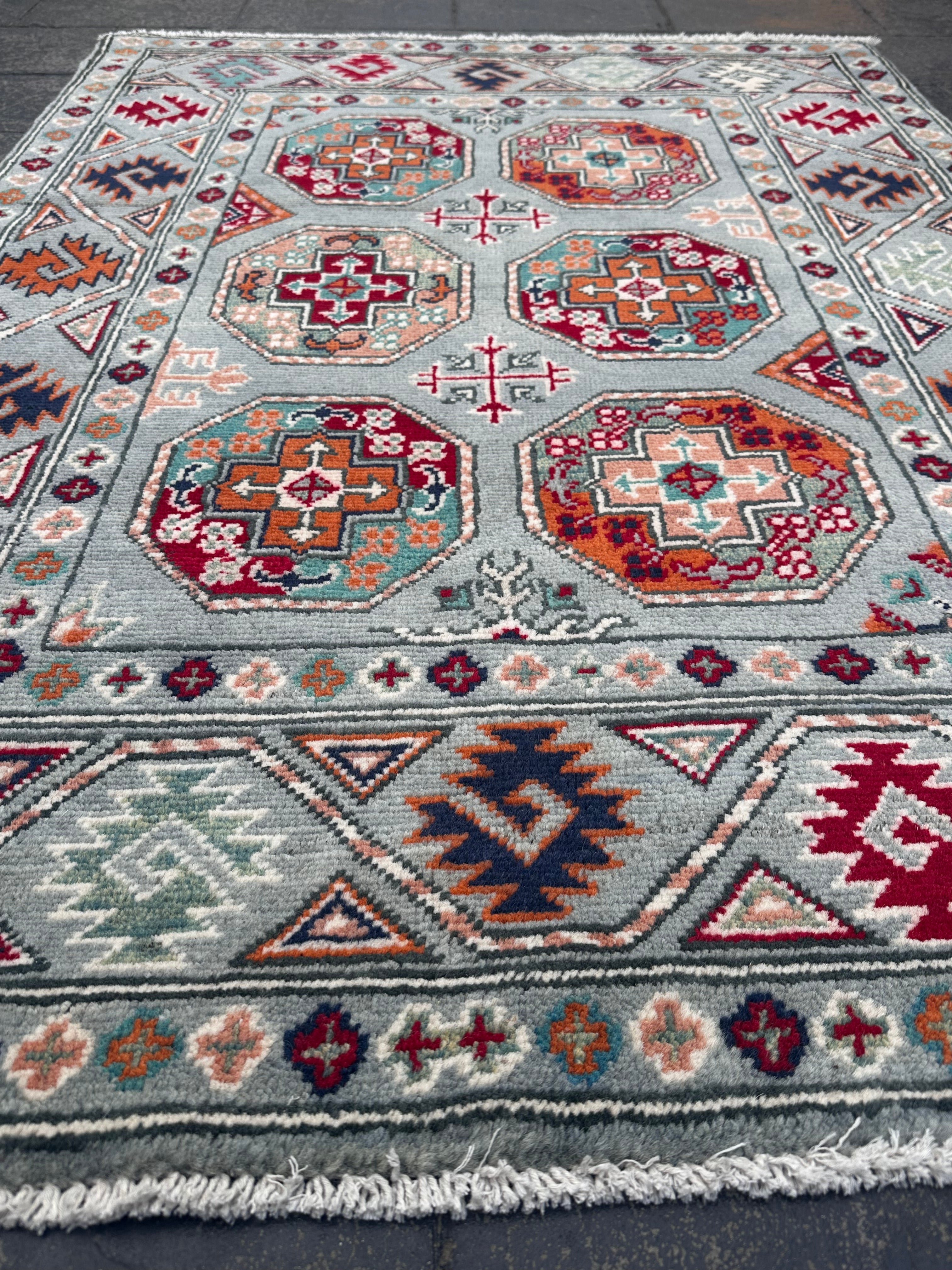 Handmade Afghan Traditional Kazak Wool Rug – 140 CM x 100 CM