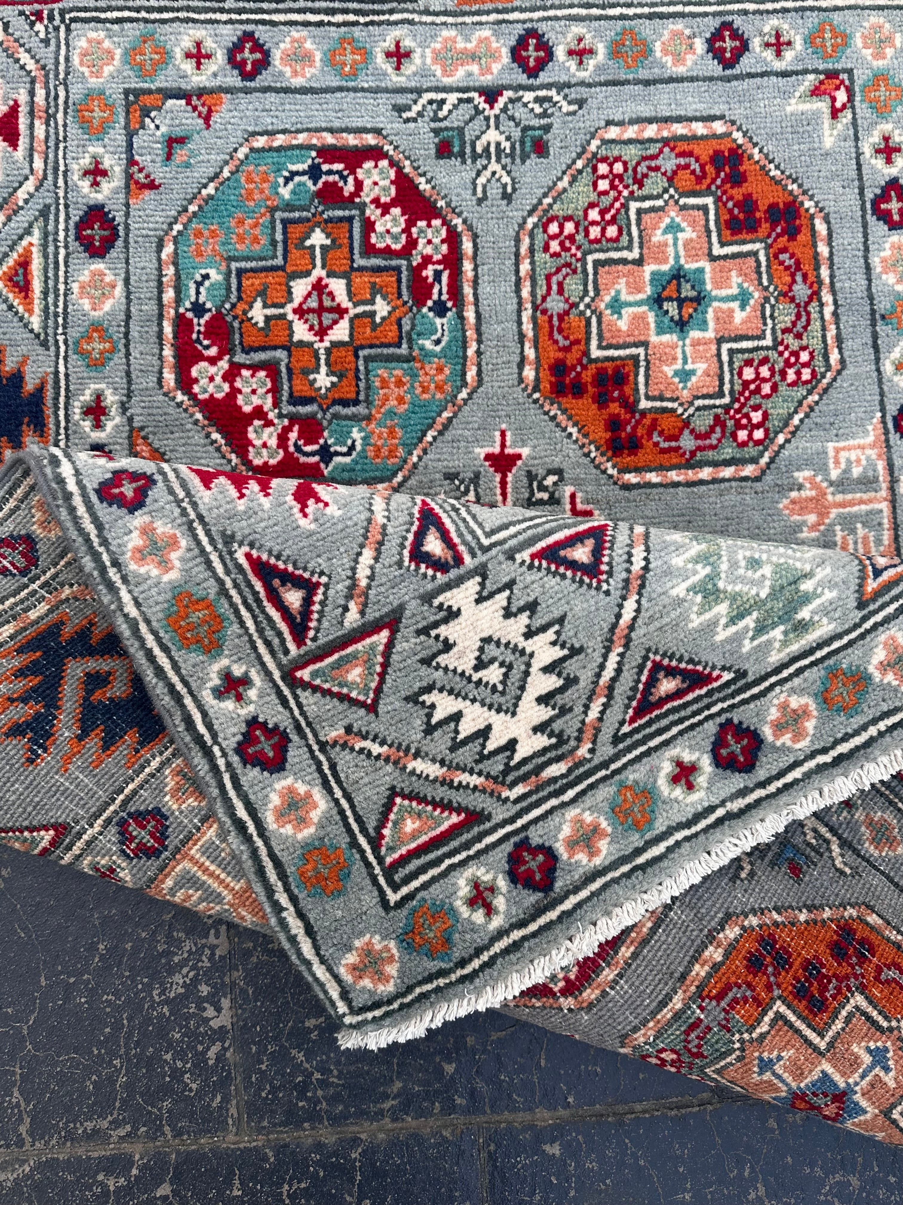 Handmade Afghan Traditional Kazak Wool Rug – 140 CM x 100 CM