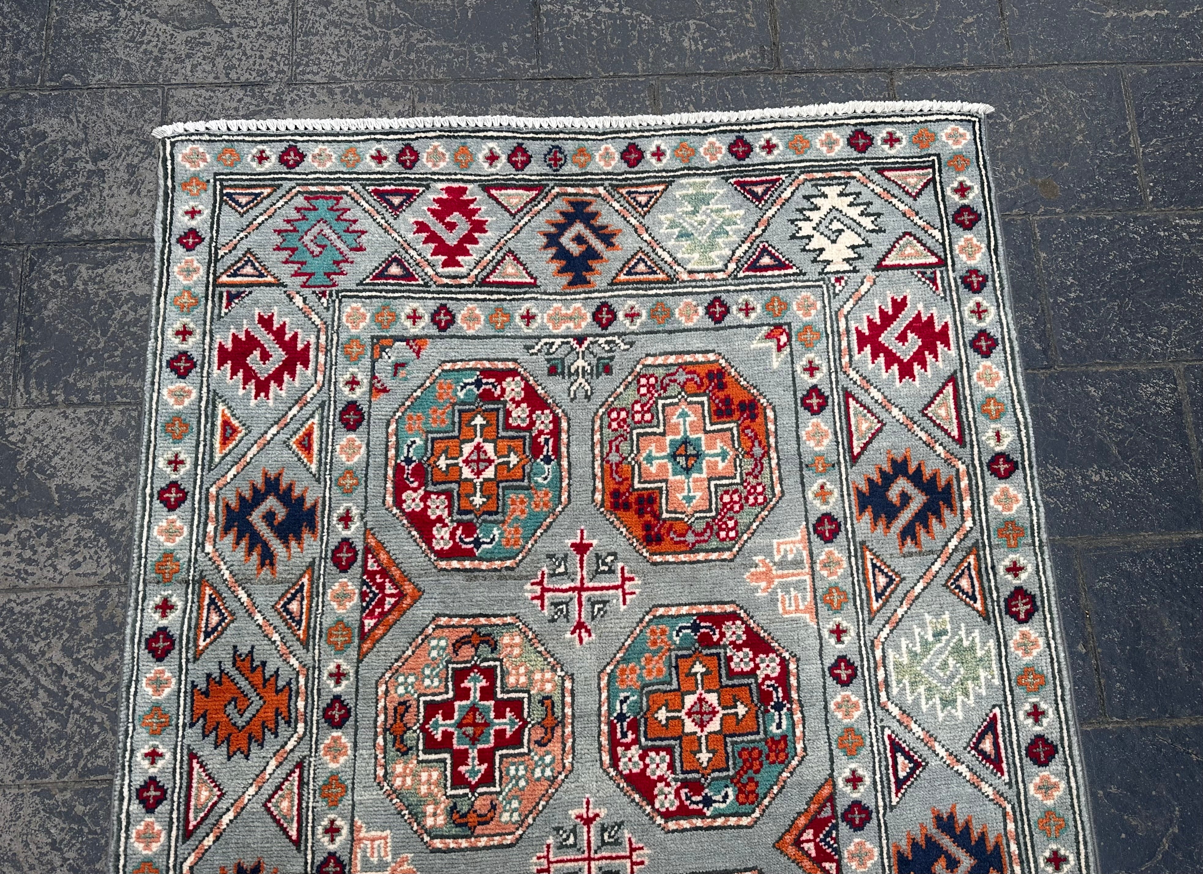Handmade Afghan Traditional Kazak Wool Rug – 140 CM x 100 CM