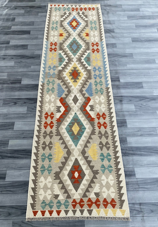 Handmade Afghan Chobi Kilim Hallway Runner Rug 297 CM x 86 CM ( SS # 174 )