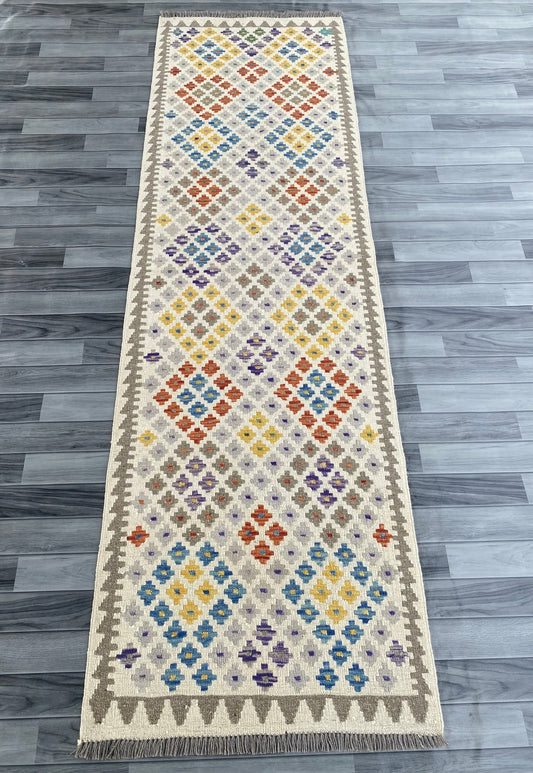 Handmade Afghan Chobi Kilim Hallway Runner Rug 288 CM x 87 CM ( SS # 173 )