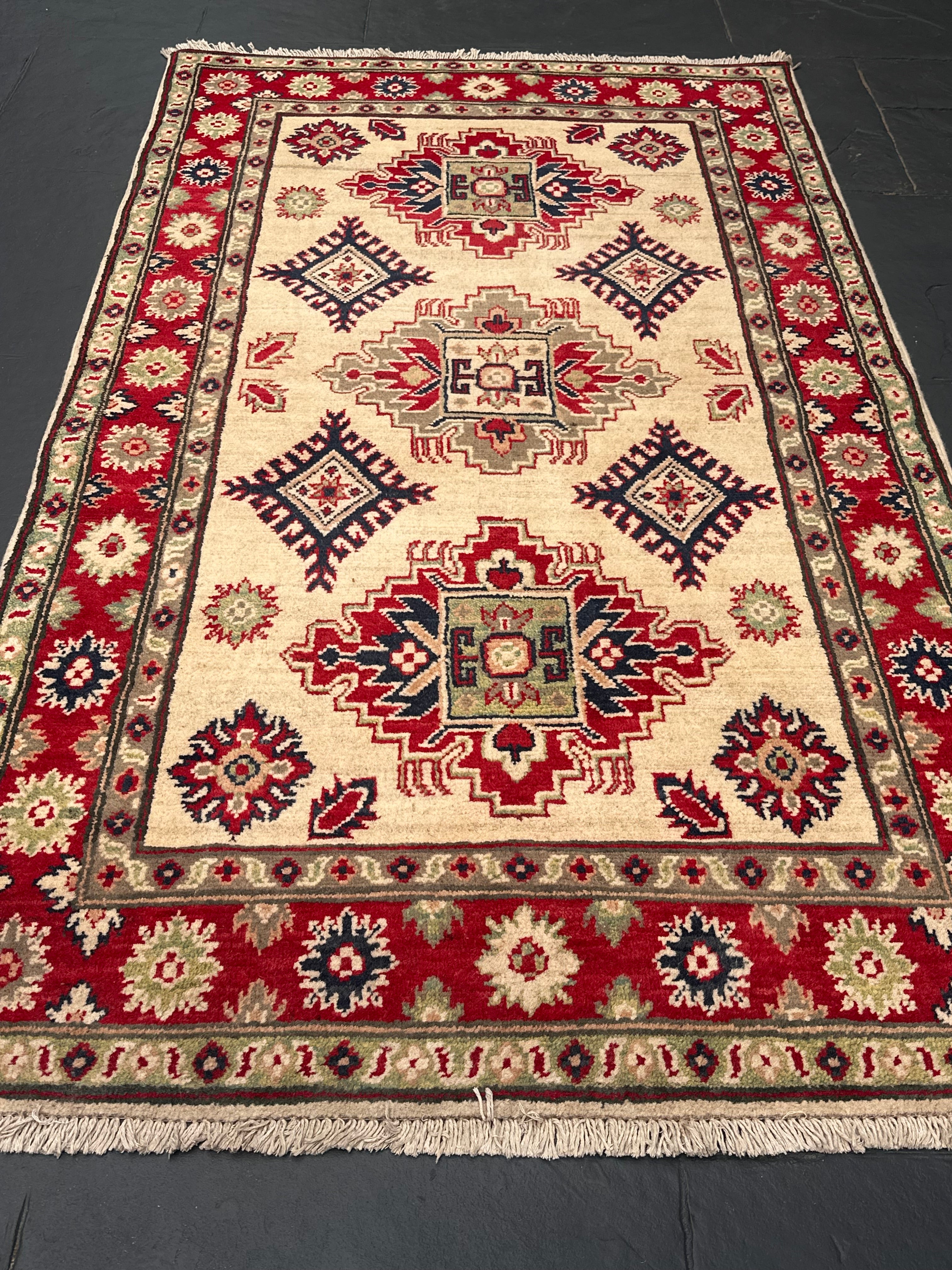 Handmade Afghan Traditional Kazak Wool Rug – 170 CM x 100 CM
