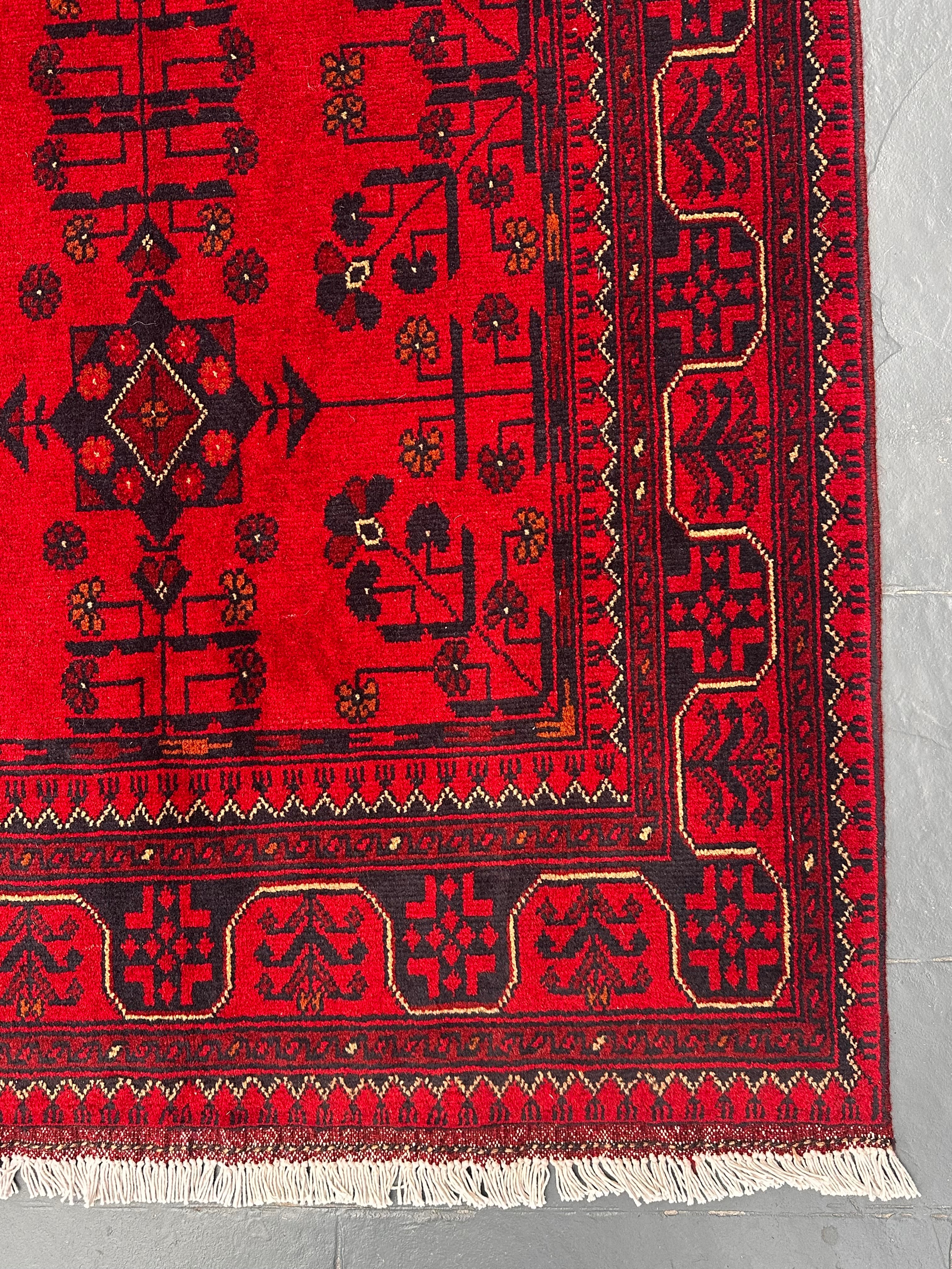 Handmade Afghan Traditional Khal Wool Rug – Red & Black – 153 CM x 101 CM