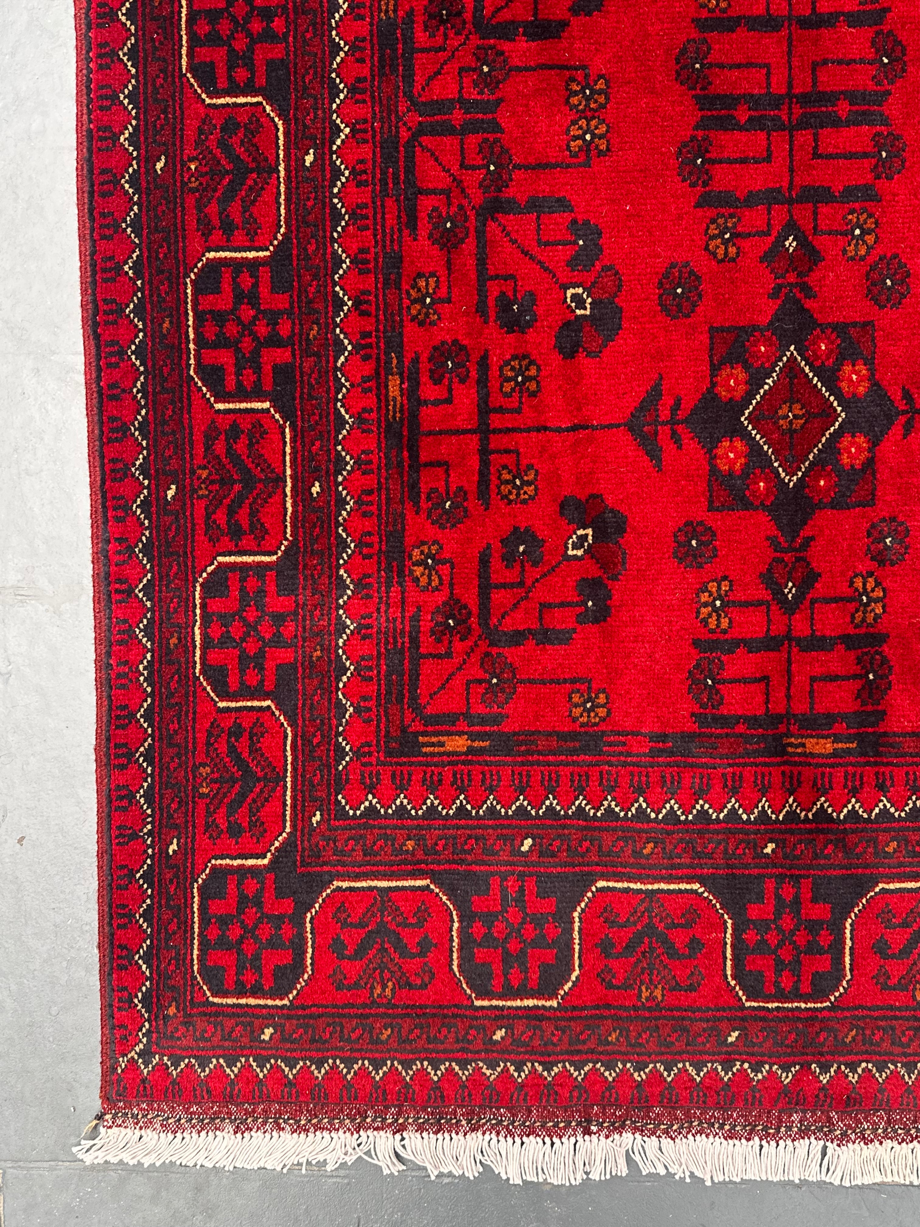 Handmade Afghan Traditional Khal Wool Rug – Red & Black – 153 CM x 101 CM