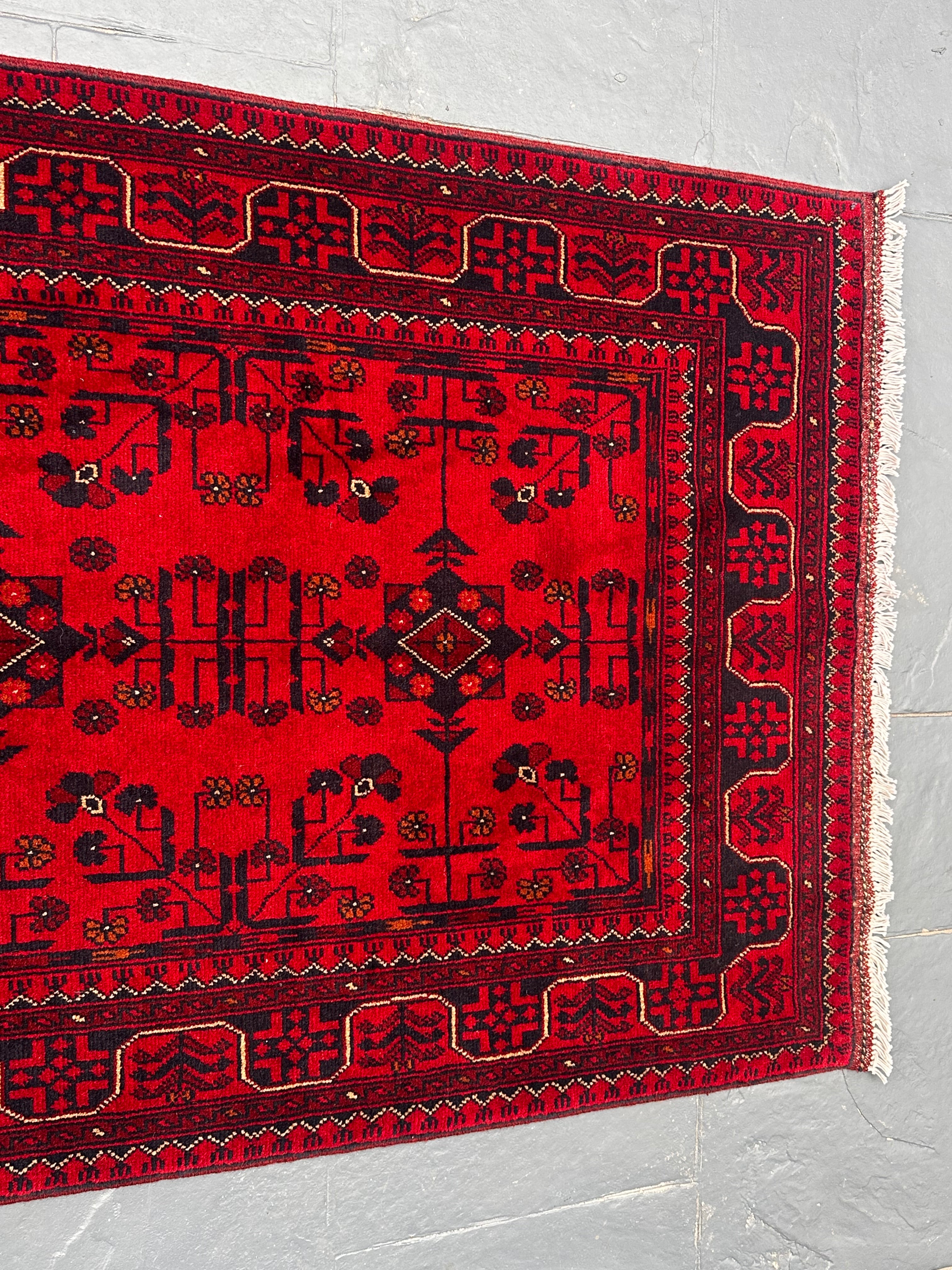 Handmade Afghan Traditional Khal Wool Rug – Red & Black – 153 CM x 101 CM