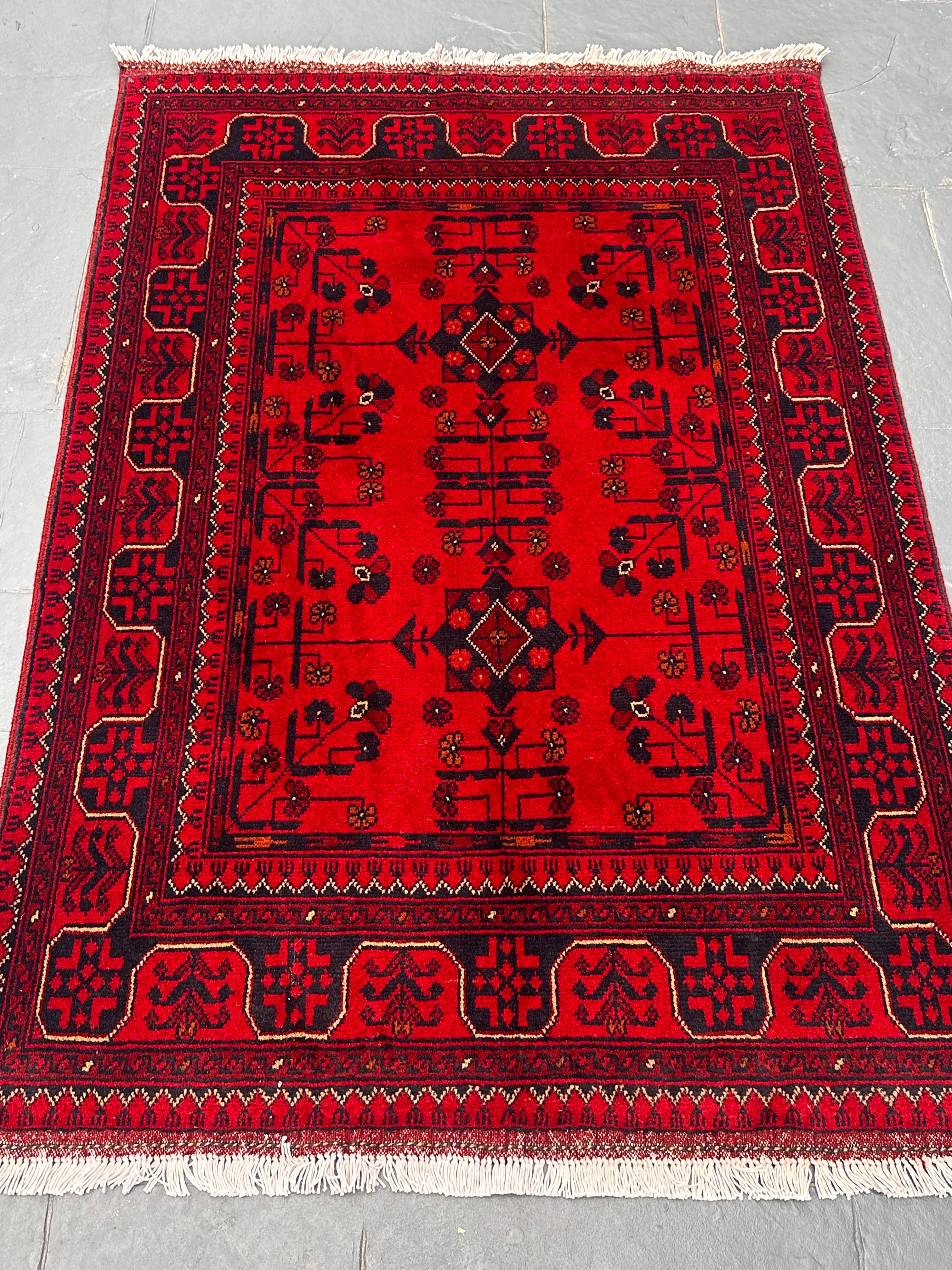 Handmade Afghan Traditional Khal Wool Rug – Red & Black – 153 CM x 101 CM