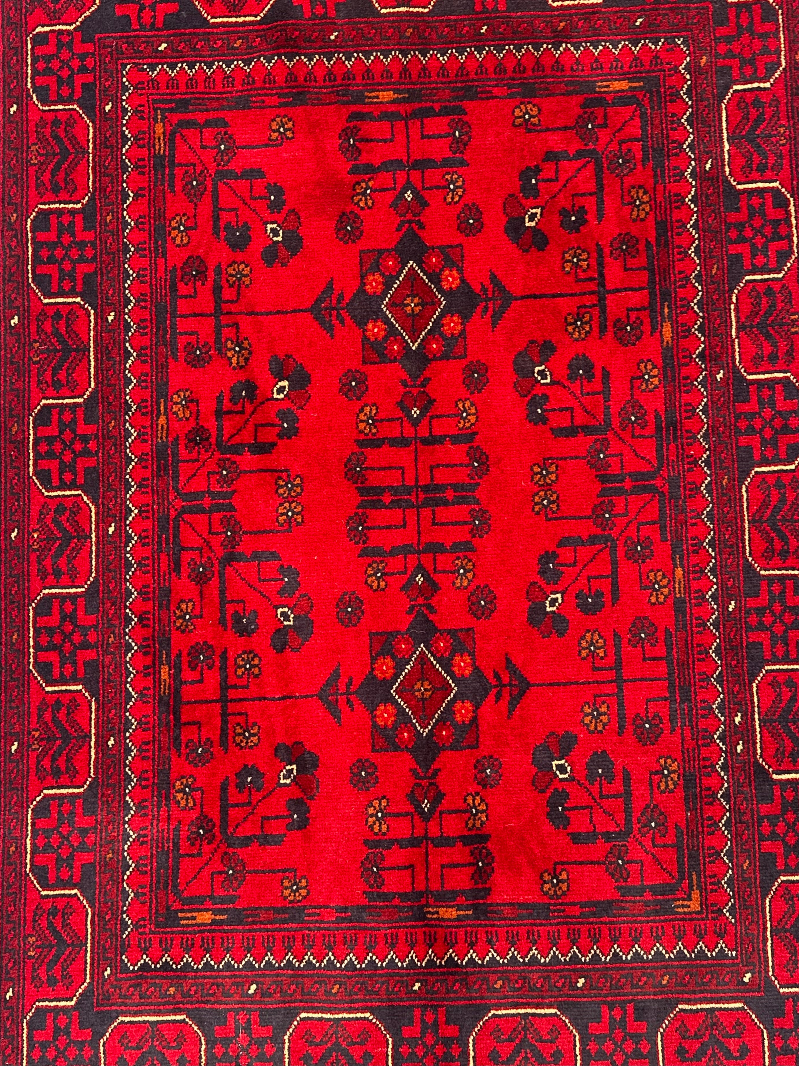 Handmade Afghan Traditional Khal Wool Rug – Red & Black – 153 CM x 101 CM