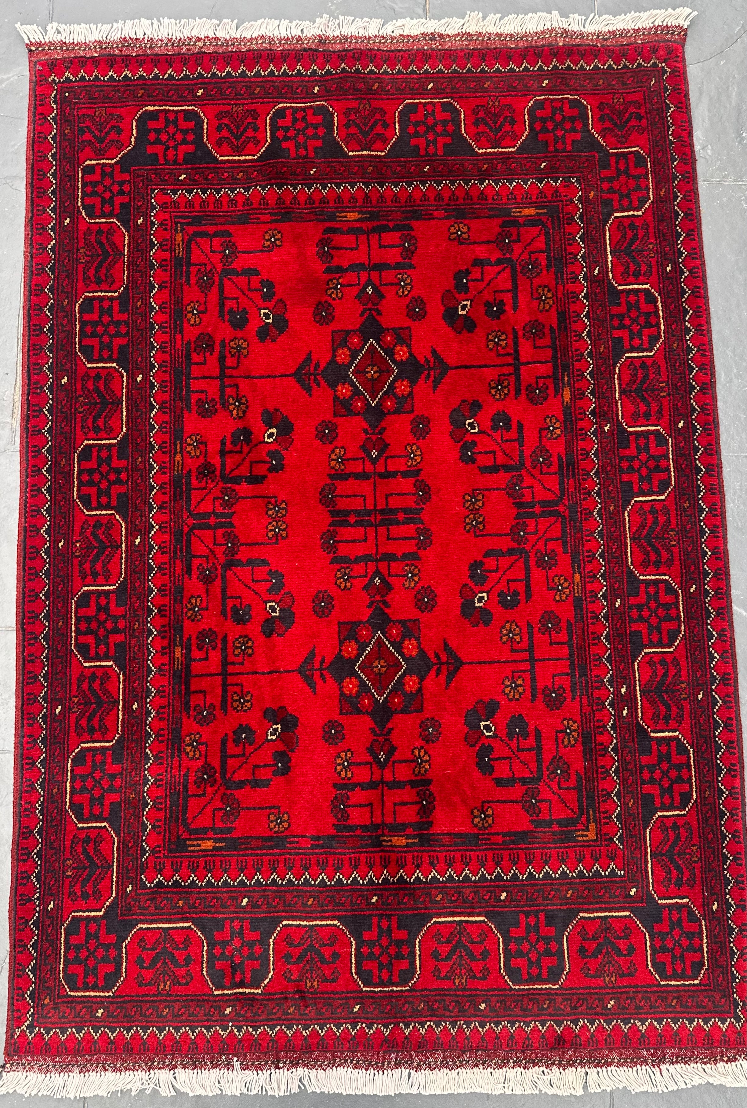 Handmade Afghan Traditional Khal Wool Rug – Red & Black – 153 CM x 101 CM