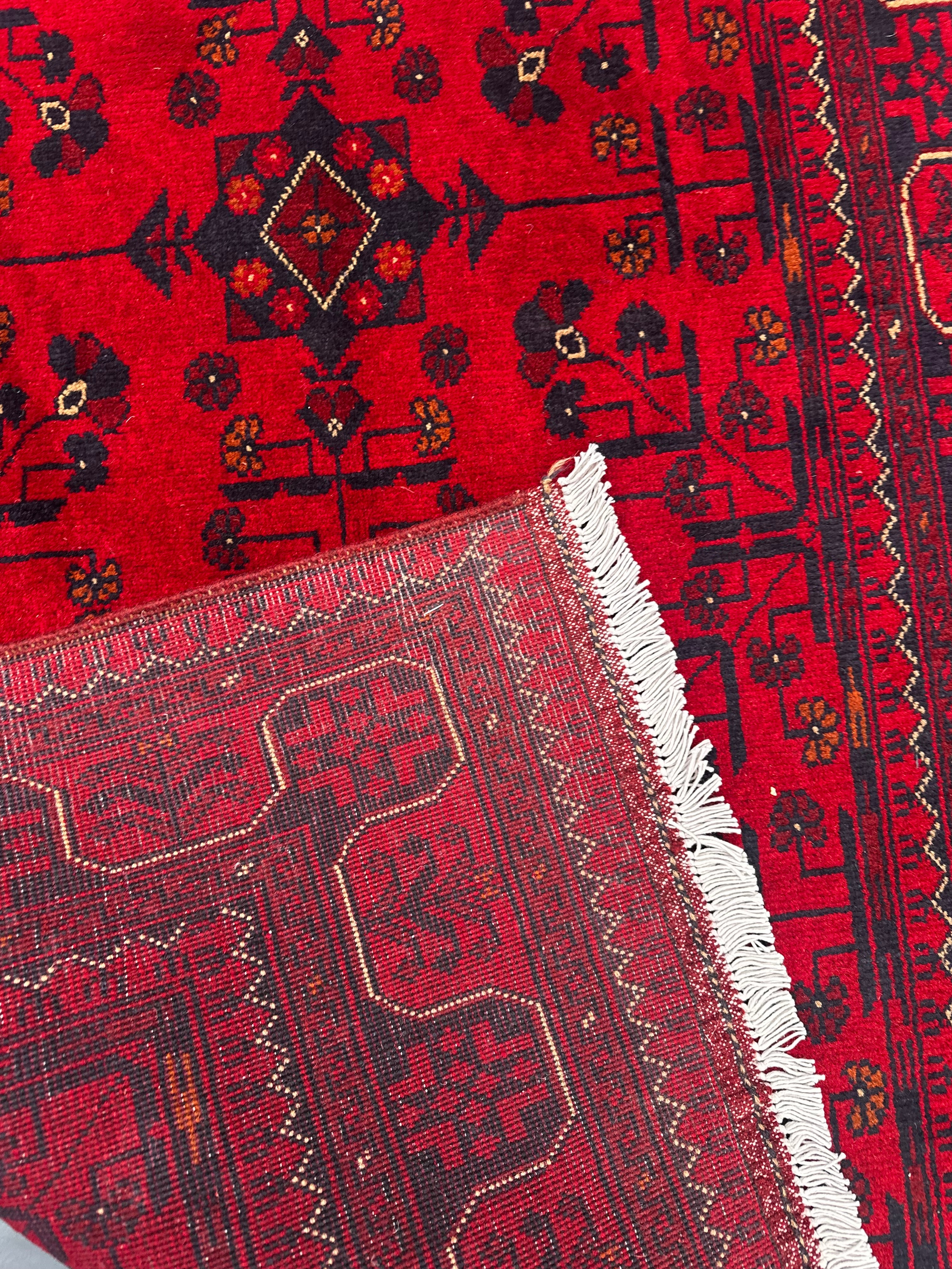 Handmade Afghan Traditional Khal Wool Rug – Red & Black – 153 CM x 101 CM