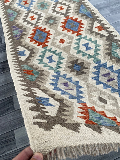 Handmade Afghan Chobi Kilim Hallway Runner Rug 198 CM x 83 CM ( SS # 170 )