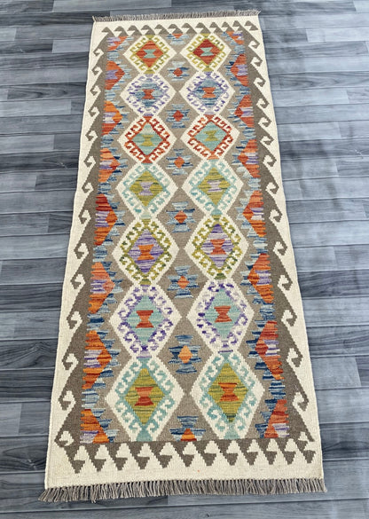 Handmade Afghan Chobi Kilim Hallway Runner Rug 201 CM x 81 CM ( SS # 169 )