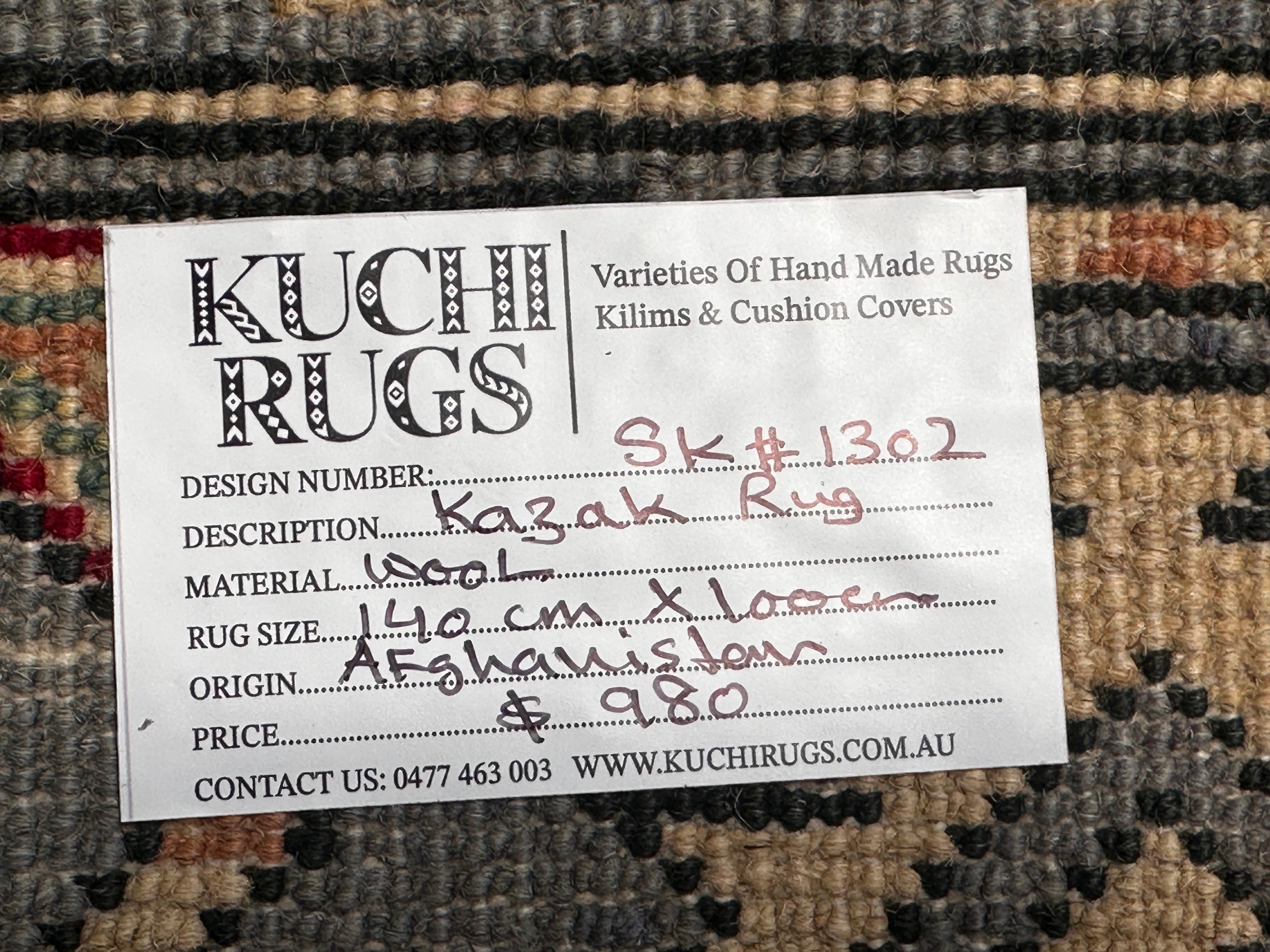 Handmade Afghan Traditional Kazak Wool Rug – 140 CM x 100 CM