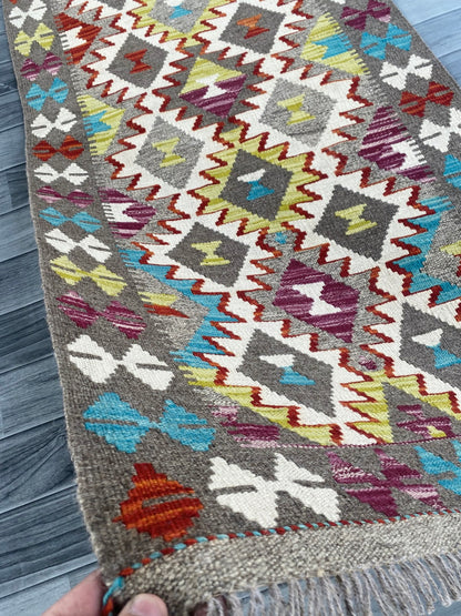 Handmade Afghan Chobi Kilim Hallway Runner Rug 184 CM x 77 CM ( SS # 167 )