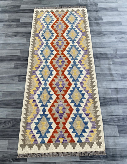 Handmade Afghan Chobi Kilim Hallway Runner Rug 198 CM x 81 CM ( SS # 166 )