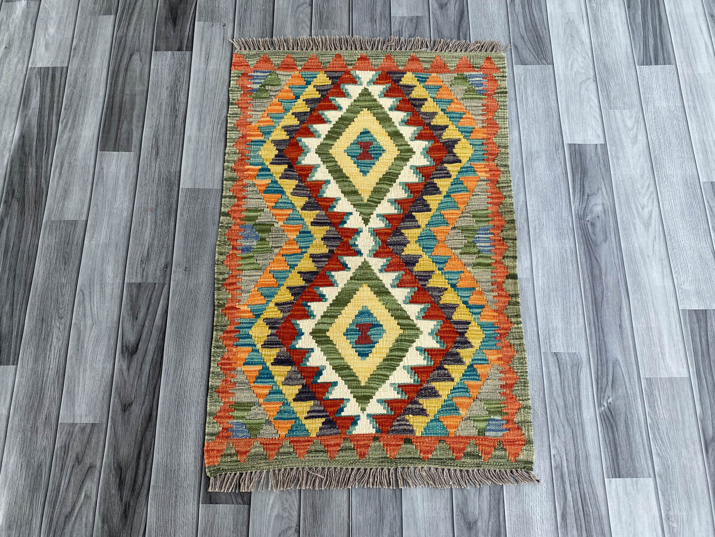 Handmade Afghan Chobi Kilim Rug 95x65 cm KAS#700