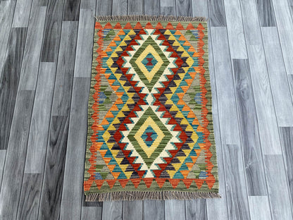 Handmade Afghan Chobi Kilim Rug 95x65 cm KAS#700