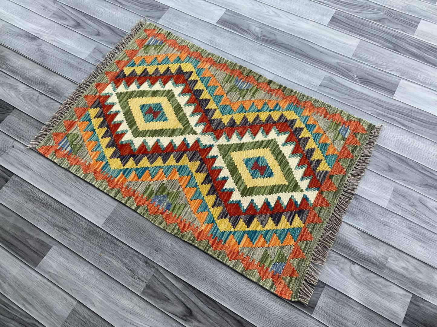 Handmade Afghan Chobi Kilim Rug 95x65 cm KAS#700