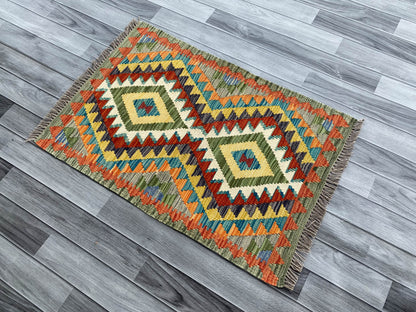 Handmade Afghan Chobi Kilim Rug 95x65 cm KAS#700