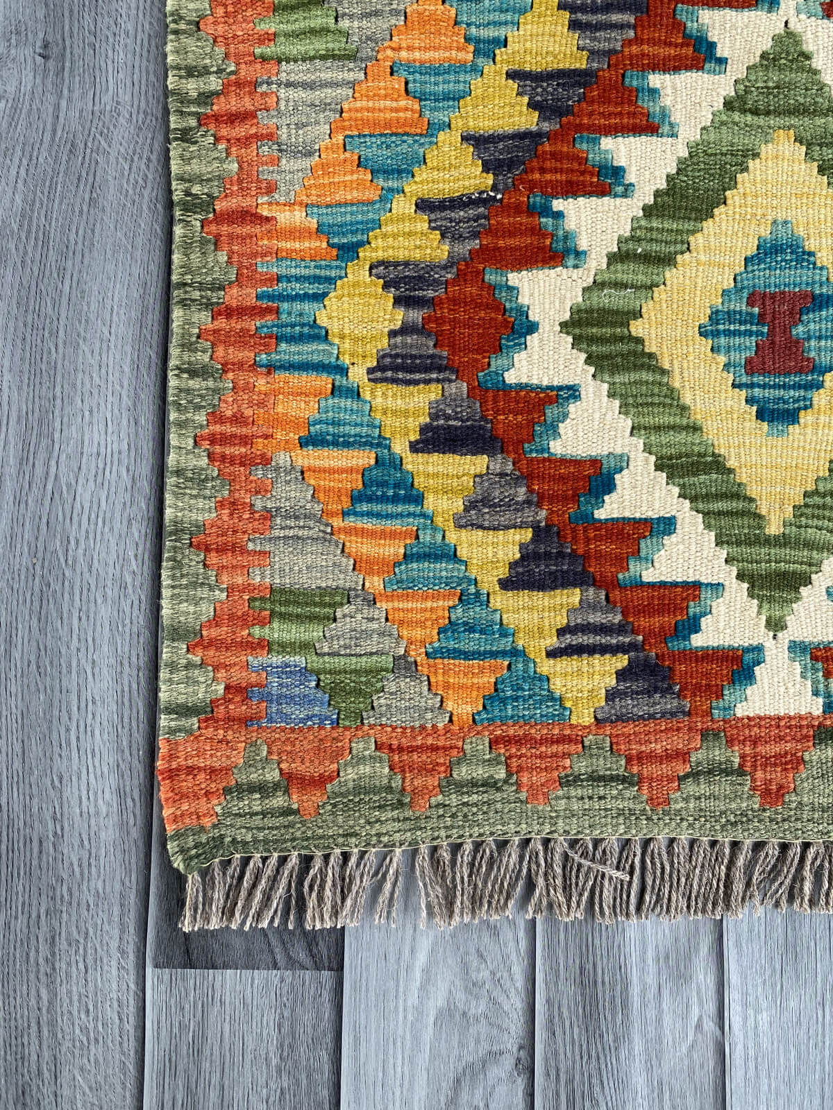 Handmade Afghan Chobi Kilim Rug 95x65 cm KAS#700