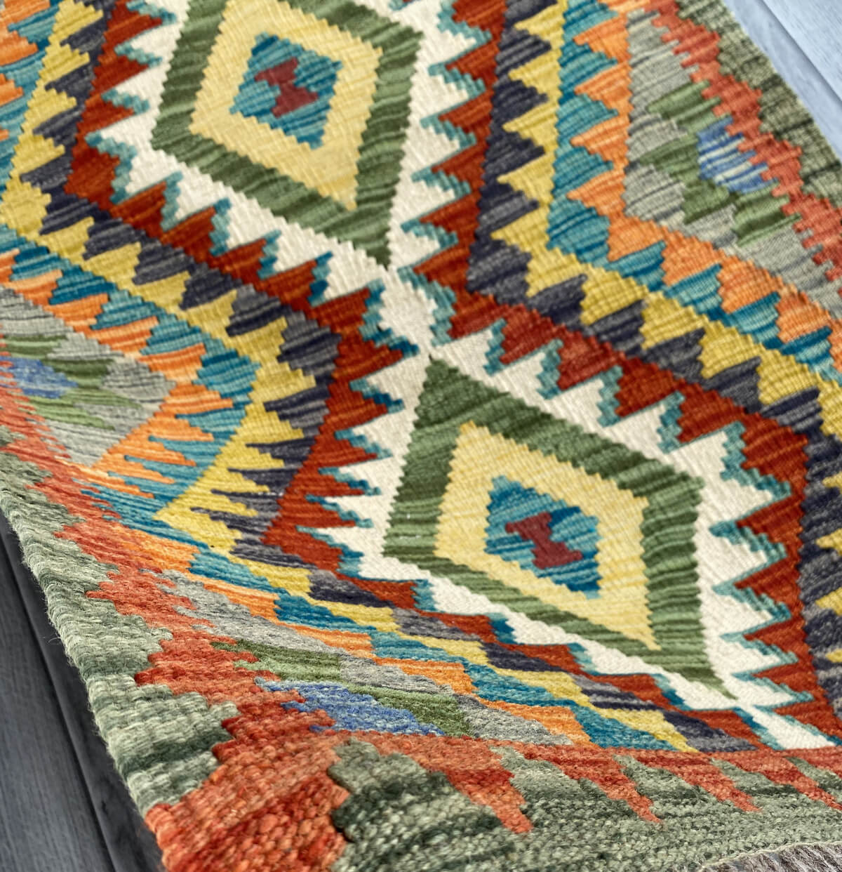 Handmade Afghan Chobi Kilim Rug 95x65 cm KAS#700
