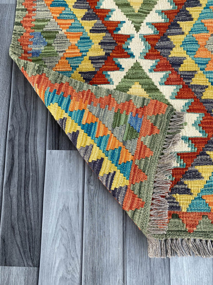 Handmade Afghan Chobi Kilim Rug 95x65 cm KAS#700