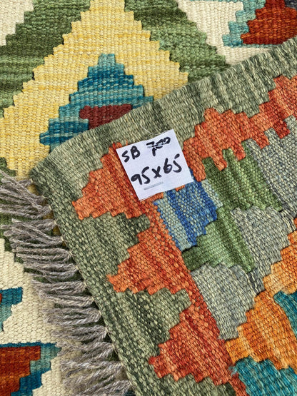 Handmade Afghan Chobi Kilim Rug 95x65 cm KAS#700
