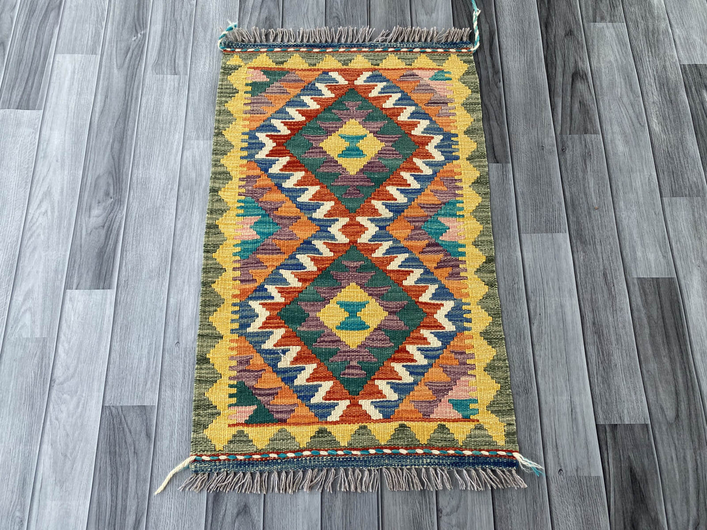 Handmade Afghan Chobi Kilim Rug 95x65 cm KAS#701