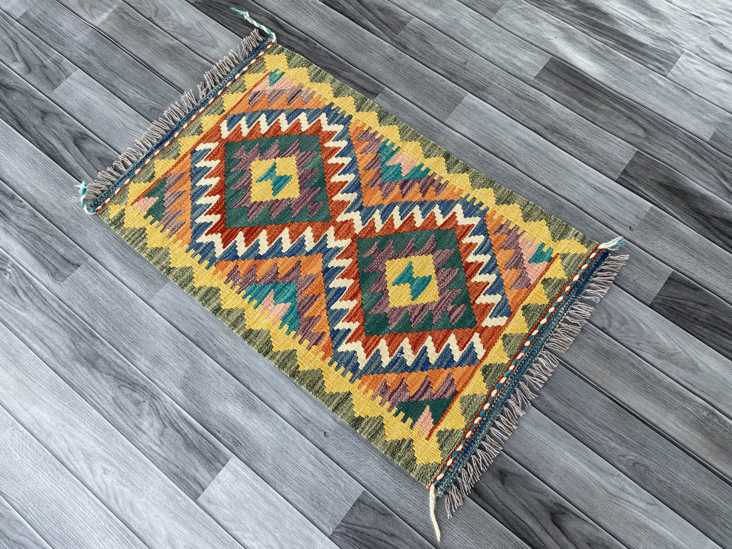 Handmade Afghan Chobi Kilim Rug 95x65 cm KAS#701