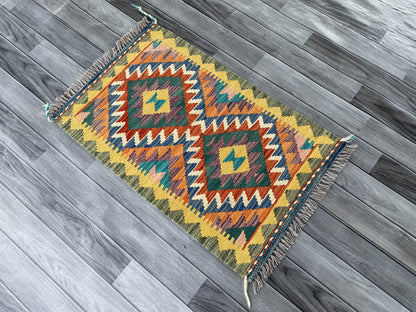 Handmade Afghan Chobi Kilim Rug 95x65 cm KAS#701