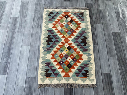 Handmade Afghan Chobi Kilim Rug 92x60 cm KAS#702