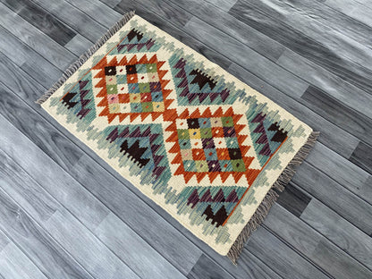 Handmade Afghan Chobi Kilim Rug 92x60 cm KAS#702