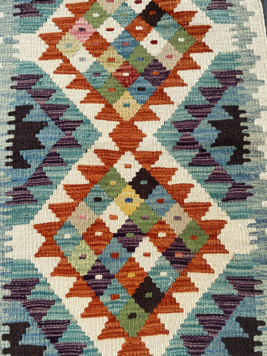 Handmade Afghan Chobi Kilim Rug 92x60 cm KAS#702