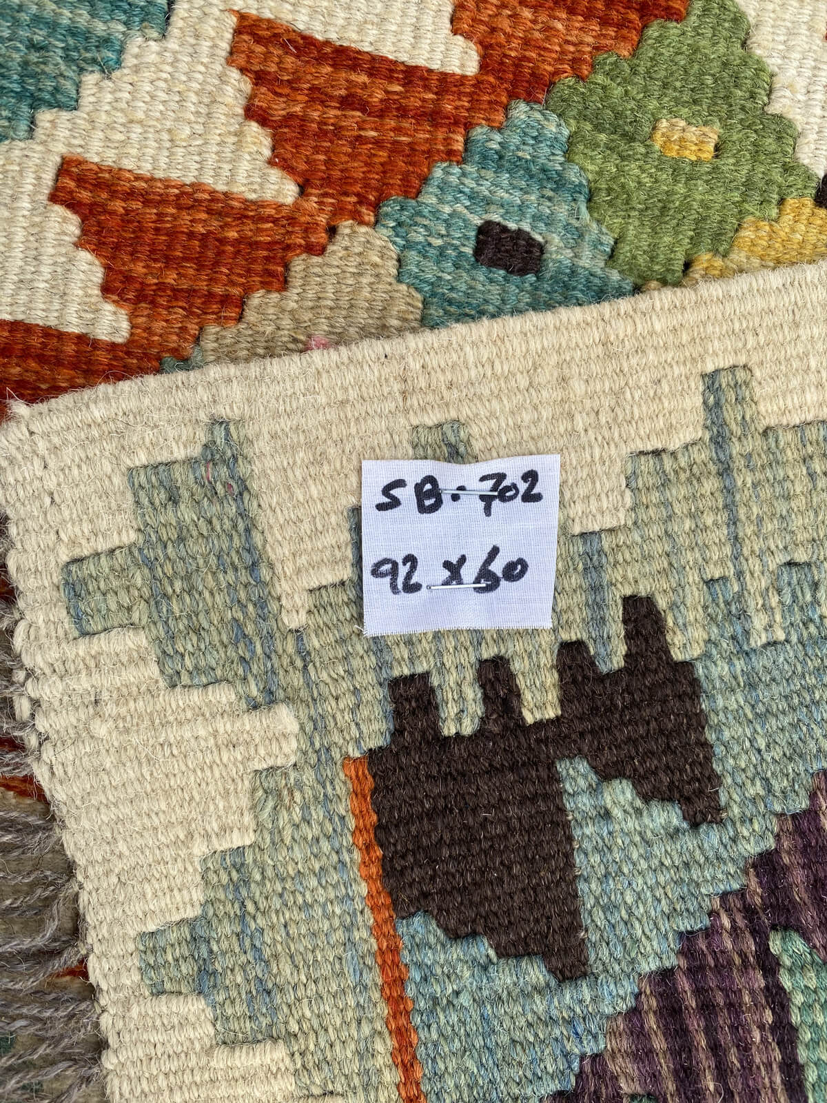 Handmade Afghan Chobi Kilim Rug 92x60 cm KAS#702