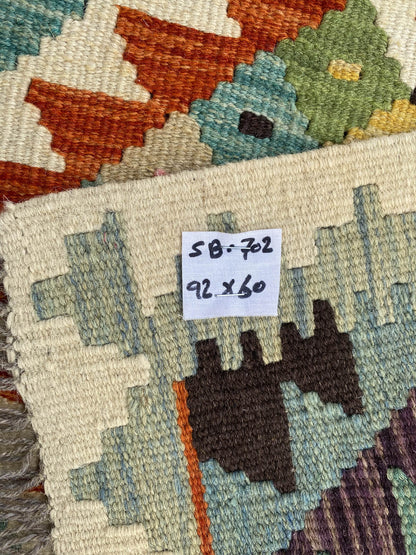 Handmade Afghan Chobi Kilim Rug 92x60 cm KAS#702