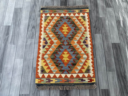 Handmade Afghan Chobi Kilim Rug 95x65 cm KAS#703