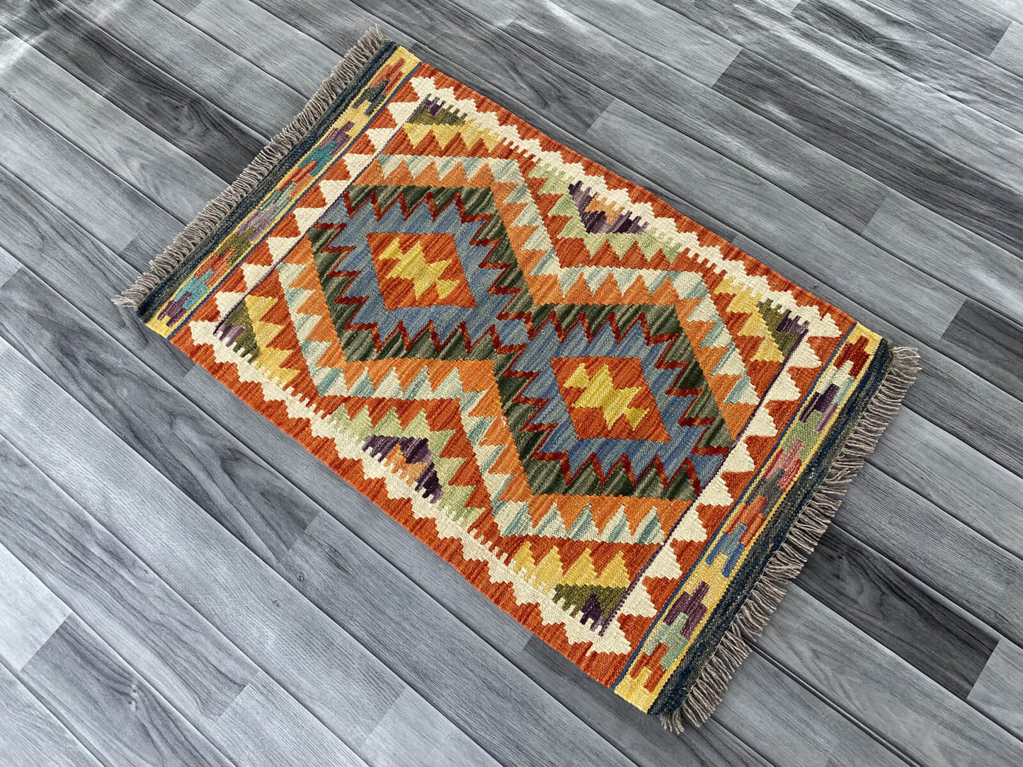 Handmade Afghan Chobi Kilim Rug 95x65 cm KAS#703