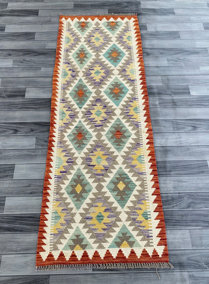 Handmade Afghan Chobi Kilim Hallway Runner Rug 195 CM x 70 CM ( SS # 163 )