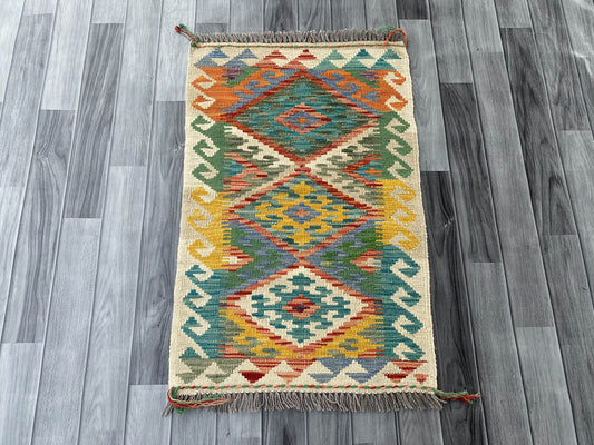 Handmade Afghan Chobi Kilim Rug 92x60 cm KAS#704