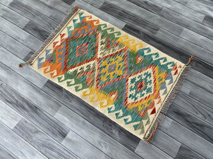 Handmade Afghan Chobi Kilim Rug 92x60 cm KAS#704